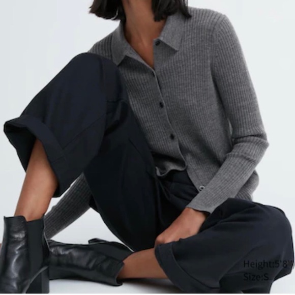 UNIQLO Extra Fine Merino Ribbed Polo Cardigan - Picture 1 of 7